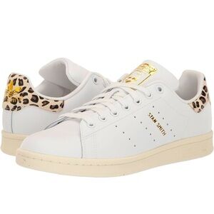 Adidas Stan Smith Women's White and Gold Sneakers with Leopard Print